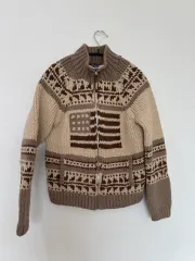 ポロ カウチン 星条旗 ベージュ ブラウン セーター ニット ジップアップ