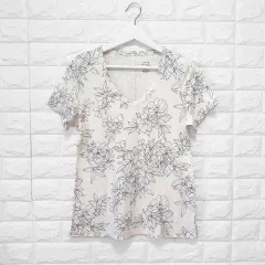 バナナリパブリック- M コットンモダール スラブ Vネック 半袖 (クリーム malibu )