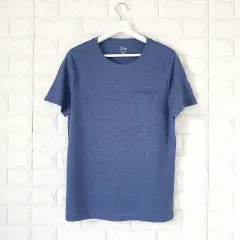 J. クルー- L リネン 麻 100 % ラウンドネック ポケット 半袖 Tシャツ ネイビー