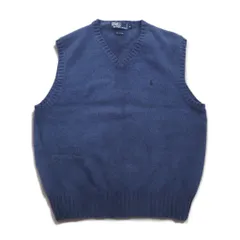 Polo by Ralph Lauren 90年代 Vネック コットンニット ベスト L ネイビー スモールポニー刺繍