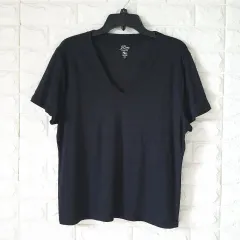 J.Crew ジェイクルー-L リネン 麻 100% Vネック 半袖 Tシャツ (ブラック jcrew)