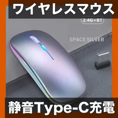 【充電式＆静音設計】ワイヤレスマウス LEDデュアルモード iPad/PC/Mac/Windows/iOS互換 Type-Cポート搭載 スリム静音マウス 3色展開【シルバー】