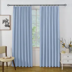 遮光カーテン 2枚セット 1級遮光 防音 断熱 既成カーテン 厚地 無地 スタイリッシュ 省エネ 調節可能フック付き 洗濯可 リビング?寝室?カフェ用 (ライトブルー, 幅100cm×丈200cm-2枚)koe d46cf666