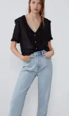 ZARA(ザラ) レディース 黒 シフォン シースルー 半袖 シャツ 55