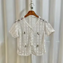 ヴィンテージ 森ガール クロシェ 編み物 クロップドニット