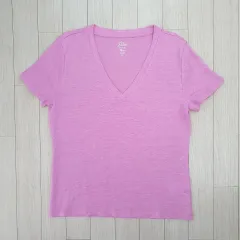 J.Crew ジェイクルー-XS リネン 麻 100% Vネック Tシャツ (ライトパープル)
