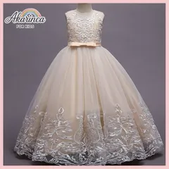 キッズ 女の子 ドレス110 120 130 140 150 160ノースリーブ 結婚式 フォーマル ピアノ発表会コンクール衣装 リボン かわいい レース プリンセス ゴージャス ワンピース2【arc】