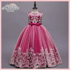 キッズ 女の子 ドレス110 120 130 140 150 160ノースリーブ 結婚式 フォーマル ピアノ発表会コンクール衣装 リボン かわいい レース プリンセス ゴージャス ワンピース10【arc】