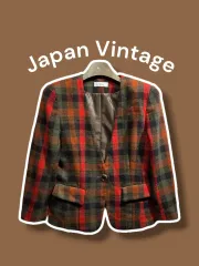 55-66 / 日本ヴィンテージ レディース チェック柄 ジャケット /0830