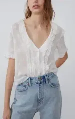 ZARA(ザラ) レディース 白 シフォン シースルー 半袖 シャツ 55