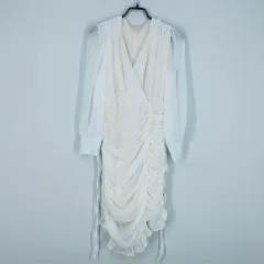 ヴィンテージ レディース シャーリング アシンメトリー ミニワンピース 白 ( HU33689 )