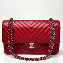 Chanel(シャネル) クラシック ミディアム シェブロン 赤 キャビア シルバー金具 A01112 22 ブンダエ