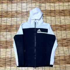 アディダス 白黒 ジップアップパーカー L