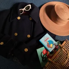 France made カシミア ウール セーラー アンカー ゴールド ネイビー ダブル ボタン コート