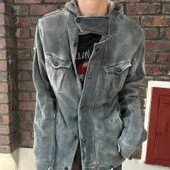 大隊長 ヴィンテージ 汚れた洗濯 スウェット ディテール オーバーサイズ フード付き ジップアップパーカー