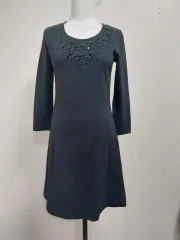 ジェフェン ローラアシュレイ 春 秋 ブラックコットンドレス スパンコールデコレーション 44XS