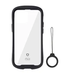 iFace Reflection iPhone 13 mini 用 ケース 強化ガラス クリア ケース ストラップ セット(ブラック)【透明 耐衝撃 米国MIL規格取得 ストラップホール シリコン リングストラップ】ｍａ