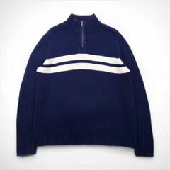 Polo Ralph Lauren ハーフジップ ニット セーター 2XL ネイビー コットン ラインデザイン