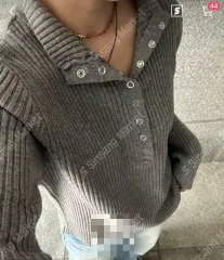 新品 ハイクオリティ リブ スナップボタン ハーフネック ニット ピンク モックネック ハイネック リブニット