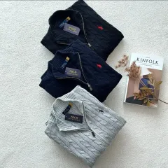 ポロ コットン ケーブル フール ジップアップ ニート