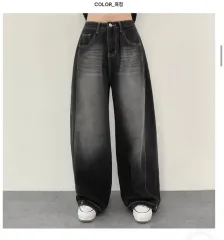 ブラックデニム ウォッシュ ロング ワイドパンツ