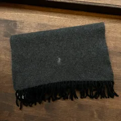 12368 - ポロラルフローレン チャコール リバーシブル ウールマフラー (ウール100%