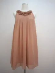 日本 コーラルピンク 三次元の花 パールオーナメント シフォンワンピース M H2tp