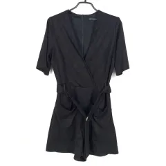 ZARA(ザラ) レディース ポリエステル ベルト付き スエード ミニ オールインワン 黒 S ( HU25206 )