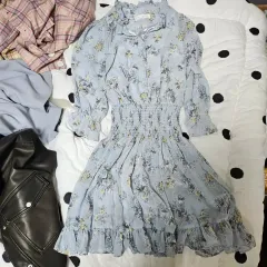 FROMDAYONE ミニ ワンピース スカイワンピース 日本 ヴィンテージ 春 コーデ フリルワンピース ドレス