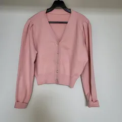 ピンク パフ ニット カーディガン
