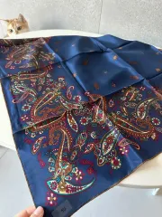 ピエール・バルマン シルク 100 スカーフ 大型 ブルー ベイズリー