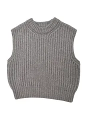 レディース アイボリー ウール ラウンド ベスト ニット FREE