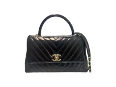 Chanel(シャネル) シェブロン ガラス張り ヴィンテージ カーフレザー ココ ハンドル ミディアム