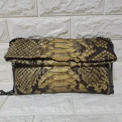 ナチュラルパイソン クラッチ ポーチ スクエア チェーン クロスバッグ