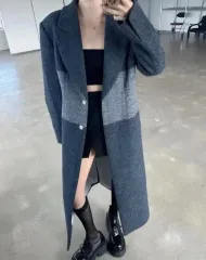 js NEW YORK スタイル セール (当日発송) 完売 バイカラー ウール ロングコート (ベルト SET) ヒョンジェ(HYUNJAE) 入手困難