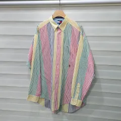 90s Tommy Hilfiger(トミーヒルフィガー) オーバーサイズ ストライプ シャツ- L