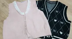 まとめ売り レディース ベスト チェック レース ピンク 黒