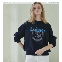 RONRON リーグ 刺繍 スウェットシャツ ネイビー ルーズフィット オーバーサイズ スウェット