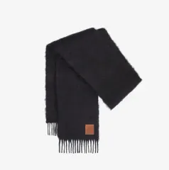 新品 LOEWE ウール ＆ モヘア マフラー ロゴ スカーフ ブラック