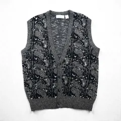 CICOLA MODA 80年代  ジャガードニット ボタン ベスト XL グレー アクリル 総柄