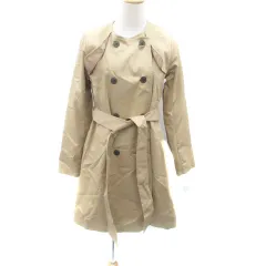 ショコラフィネローブ chocol raffine robe ノーカラーコート スプリングコート ロング丈 ダブルボタン リボンベルト付き M ベージュ /HO12のサムネイル