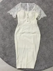 White Bridal bodycon Dress lace accent S