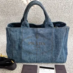 100 %本物 PRADA(プラダ) カナパ デニム トートバッグ ＆ ショルダーバッグ