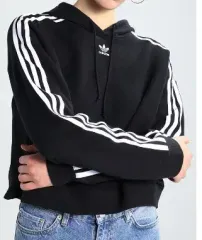 adidas(アディダス) 黒 クロップド フード付きTシャツ ウーマンズ L ポール 1065