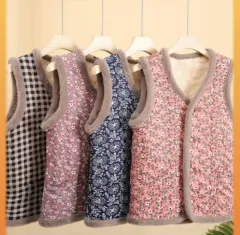 촌캉스 キャンピング 花柄 おばあちゃん ぽかぽか裏地 キムチ作り ベスト ファーベスト