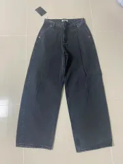 ワンタック ワイド デニム ブラックデニム S 新品