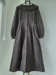 Roem 茶色 ビック襟 パフ袖 ロング丈ワンピース