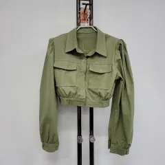 クロップド ジャケット レニア ポケット ステッチ カーキ