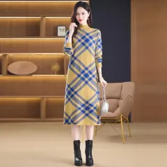 ニット チェック柄 ロング ワンピース 出品 (新品)