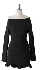 オフショルダーシャーリングストレッチ(S LINE)ミニ ONE PIECE. リストスリット スリム ONE PIECE. 年末 モー パーティー